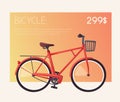 Bike for sale or rent. Bicycle sign for web or print. Cartoon vector illustration