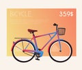 Bike for sale or rent. Bicycle sign for web or print. Cartoon vector illustration