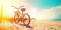 Bike on sand beach. Summer active lifestyle background. Created with generative Ai