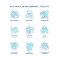 Bike and scooter sharing blue concept icons set Royalty Free Stock Photo