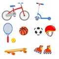 Bike scooter skate helmet ball basket tennis ball Royalty Free Stock Photo