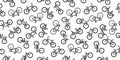 Bike seamless pattern, isolated on white. Retro, road, female, dirt and other bikes. Vintage bicycle background. Black flat style