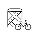 Bike sharing app. Bicycle and map showing location. Pixel perfect, editable stroke