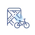 Bike sharing app. Bicycle and map showing location. Pixel perfect, editable stroke