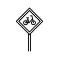 Bike sharing flat line icon. Vector outline illustration of  Urban transportation, rent a bike, bike rental app. Black color thin Royalty Free Stock Photo