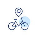 Bike sharing service. Map pointer showing location. Pixel perfect, editable stroke