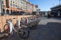 Bike sharing service racks in Genoa, Italy Royalty Free Stock Photo