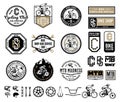 Bike shop, club, service, mountain and road biking badges and design elements