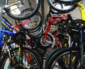 bike shop. lots of bikes in an unusual showcase.