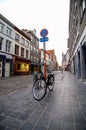 Bike, shopping street in Bruges without people Royalty Free Stock Photo