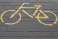 Bike sign yellow paint on the street