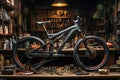 A bike is sitting on a workbench