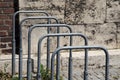 Bicycle racks in front of limestone facade