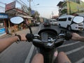 Bike street first person view scooter asia thailand urban city ride Royalty Free Stock Photo