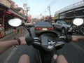 Bike street first person view scooter asia thailand urban city ride Royalty Free Stock Photo