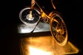 Bike stride illuminated by a lantern at night