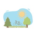 Bike, sun, tree. Associations Sustainable development. Earth Day and World Environment Day sustainable ecology concept. Royalty Free Stock Photo