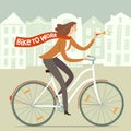 Bike to work poster with worker lady Royalty Free Stock Photo
