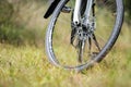 Bike tour, tyre of a bike outdoors, text space Royalty Free Stock Photo