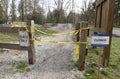 Bike Track Closed Sign Due to Coronavirus Covid-19 Social Distancing to Avoid Viral Contamination in Bellingham, Washington USA