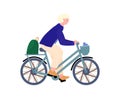 Bike trip with tourist riding bicycle, cartoon vector illustration isolated.