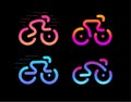 Bike vector logos. Cycle linear colorful icon set. Road bicycle races modern logo on black background. Bicycle shop