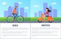 Bike versus Moped Comparing Vector Illustration