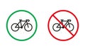 Bike Warning Sign Set. Cycling Allowed and Prohibit Silhouette Icons. Drive Bicycle Red and Green Circle Symbol. Bike Royalty Free Stock Photo