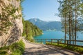 Bike way at lakeside Achensee east with mountain view Royalty Free Stock Photo