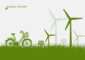 The bike ,windmill and solar panels on the grass ,Environmenta Royalty Free Stock Photo