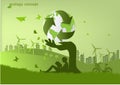 The bike ,windmill and solar panels on the grass ,Environmentally friendly world. Vector illustration of ecology.