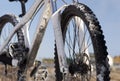 Bike in winter over blue sky