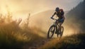 bike woman nature cycling dark sport sunset summer walking forest bicycle. Generative AI. Royalty Free Stock Photo