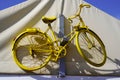 Bike yellow paint as color sign shop for a bicycle rental service store