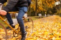 Biker in autumn park Royalty Free Stock Photo