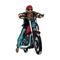 Biker bearded man on a motorcycle isolate on white background