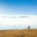 biker with bicycle on nature