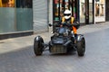 Biker on a black motorcycle BRP Can Am Ryker at Ramsgate Carnival in the United Kingdom Royalty Free Stock Photo