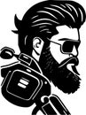 Biker - black and white isolated icon - vector illustration Royalty Free Stock Photo