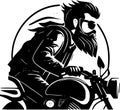 Biker - black and white isolated icon - vector illustration Royalty Free Stock Photo