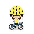 Biker and blue touring bicycle cartoon flat vector design.