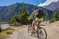 Biker-boy in Himalaya mountains Royalty Free Stock Photo