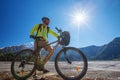 Biker-boy in Himalaya mountains Royalty Free Stock Photo