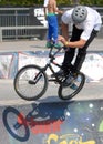 Biker boy reacts during contest at Street Heroes urban festival