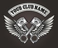 Biker club emblem with winged pistons