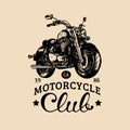 Biker club logo. Vector hand drawn motorcycle for MC sign, label. Vintage bike illustration for custom company etc. Royalty Free Stock Photo