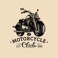 Biker club logo. Vector hand drawn motorcycle for MC sign, label. Vintage bike illustration for custom company etc. Royalty Free Stock Photo