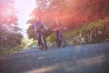 Biker couple cycling on countryside road Royalty Free Stock Photo