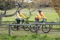 Biker couple interacting while cycling