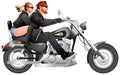 Biker couple riding motorcycle, custom Chopper motorbike realistic vector illustration Royalty Free Stock Photo